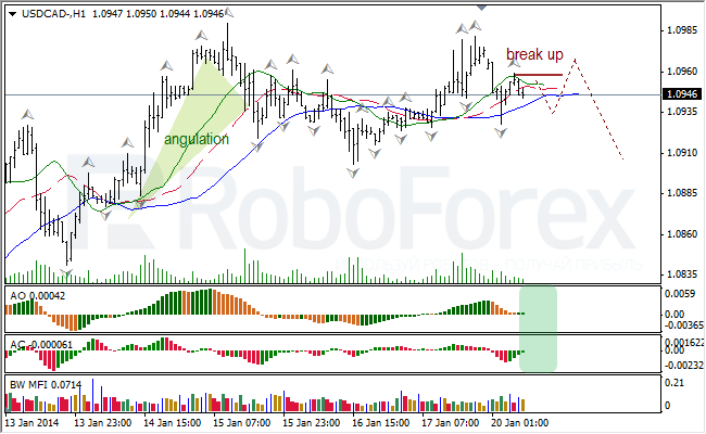 Анализ индикаторов Б. Вильямса для USD/CAD на 20.01.2014